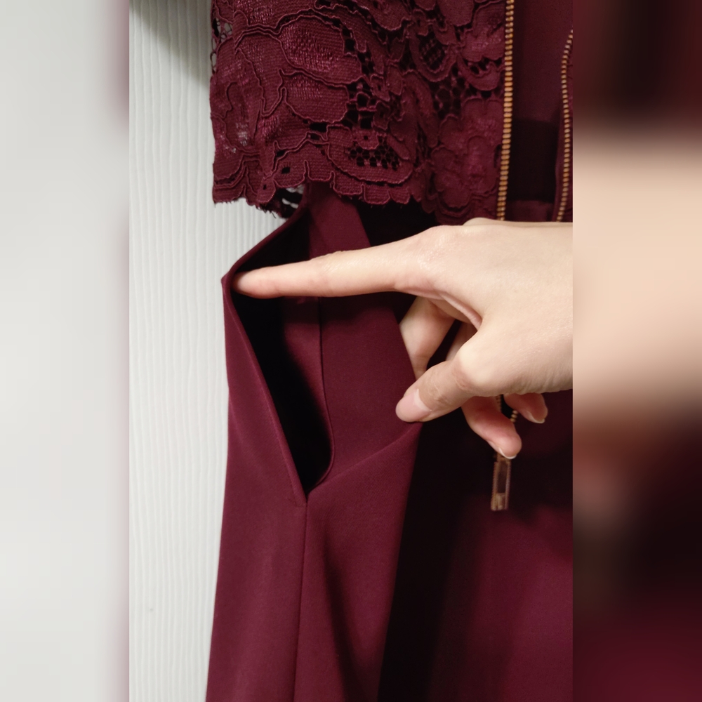Ted Baker Burgundy Lace Dress with White Collar - Picture 5 of 11